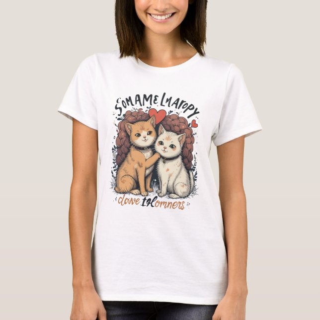 T-Shirt Couple Chat Cute Romantique Kitty Love Tee (Devant)