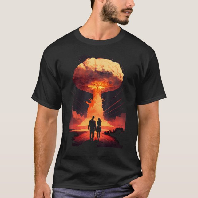 T-shirt Couple d'amour devant la bombe atomique bouillie (Devant)
