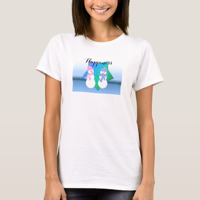 T-shirt Couple de bonhomme de neige heureux (Devant)