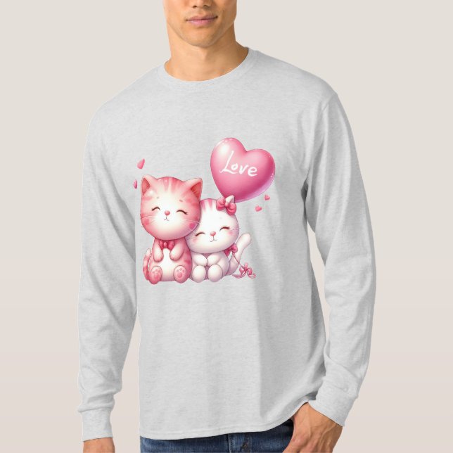 T-shirt Couple de chat rose mignon (Devant)