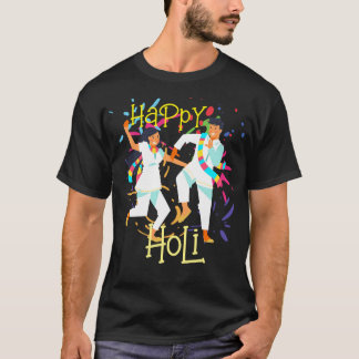 T-shirt Couple d'éclaboussure couleur mignonne jouant Holi
