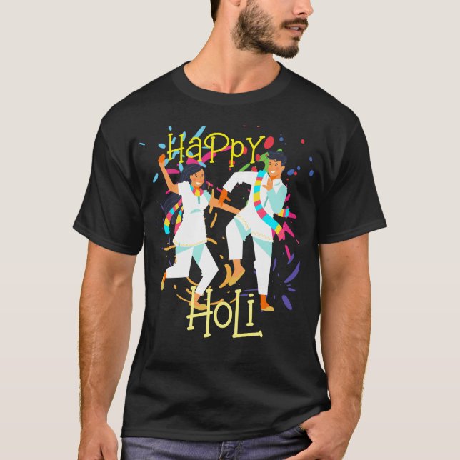 T-shirt Couple d'éclaboussure couleur mignonne jouant Holi (Devant)