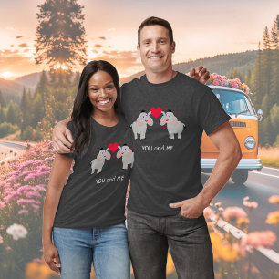 T-shirt Couple d'éléphants mignon et amusant avec coeur - 