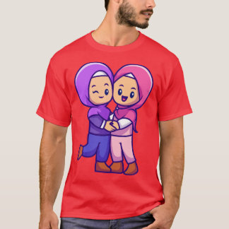 T-shirt Couple Fille Musulmane Célébrant Eid Mubarak Dessi