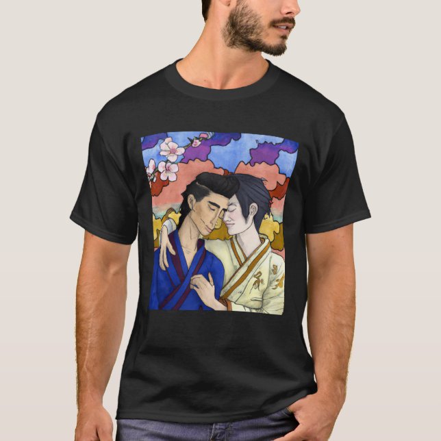 T-shirt Couple Gay Dans Le Style De L'Art Japonais Ukiyo-e (Devant)