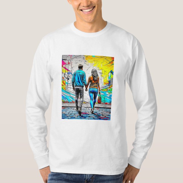 T-shirt Couple Holding Mains Urbaine Street Art (Devant)