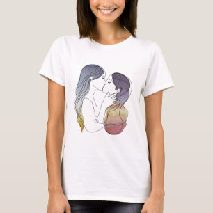 T-shirt Couple lesbien dans l'amour minimaliste ligne art