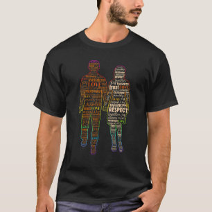 T-shirt Couple mot amour tolérance égalité joie respect