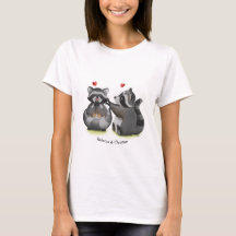T-shirt couple Raccoon en caricature romantique