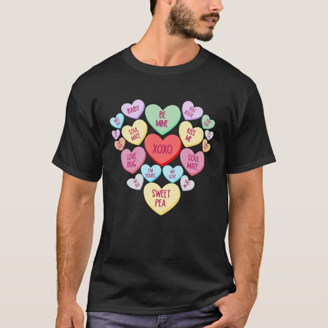 T-shirt Couple Valentine s Day Heart Candy Conversation (Devant)