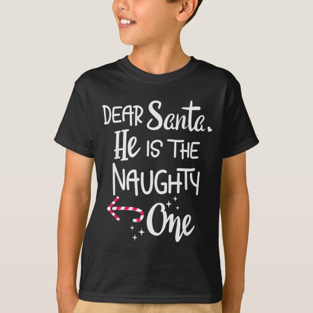 T-shirt Couples Christmas Santa He Is The Naughty One Funn (Devant)