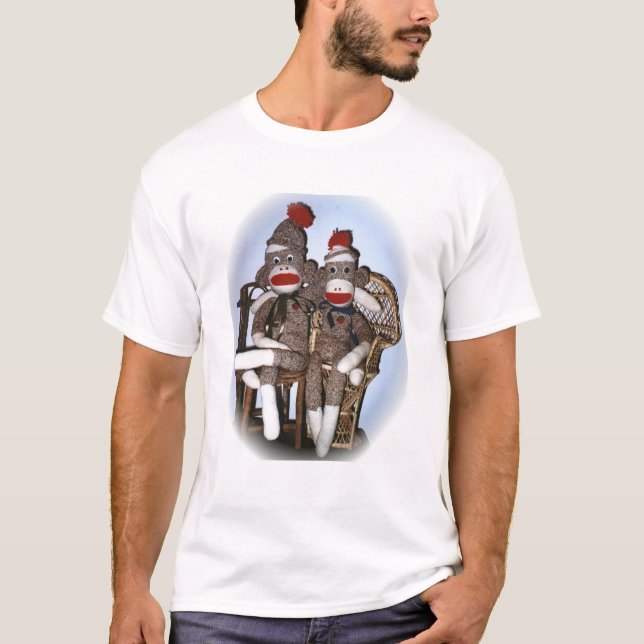 T-shirt Couples de singe de chaussette (Devant)