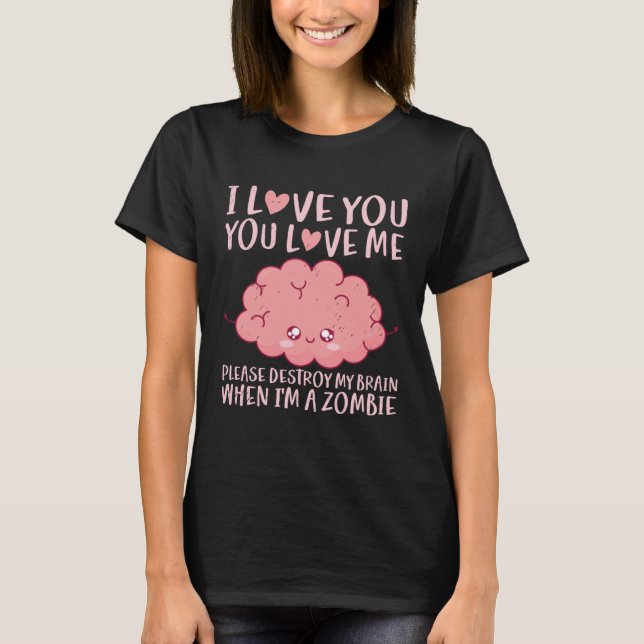 T-shirt Couples In Love Zombie Brain Halloween Valentine s (Devant)