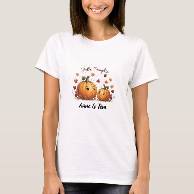 T-shirt Couples Personnalisés Citrouille Hello (Devant)