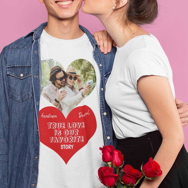T-shirt Couples personnalisés noms de photo en forme de co (Créateur téléchargé)