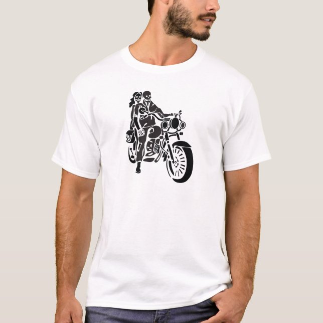 T-shirt Couples squelettiques de moto (Devant)