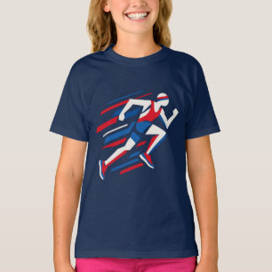 T-shirt Coureurs Abstraits Rouge Blanc Bleu Course Géométr