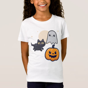 T-Shirt Courir Un Fantôme De Chat Noir Avec Citrouille