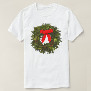 T-shirt Couronne de Noël avec pommes de pin et nœud rouge
