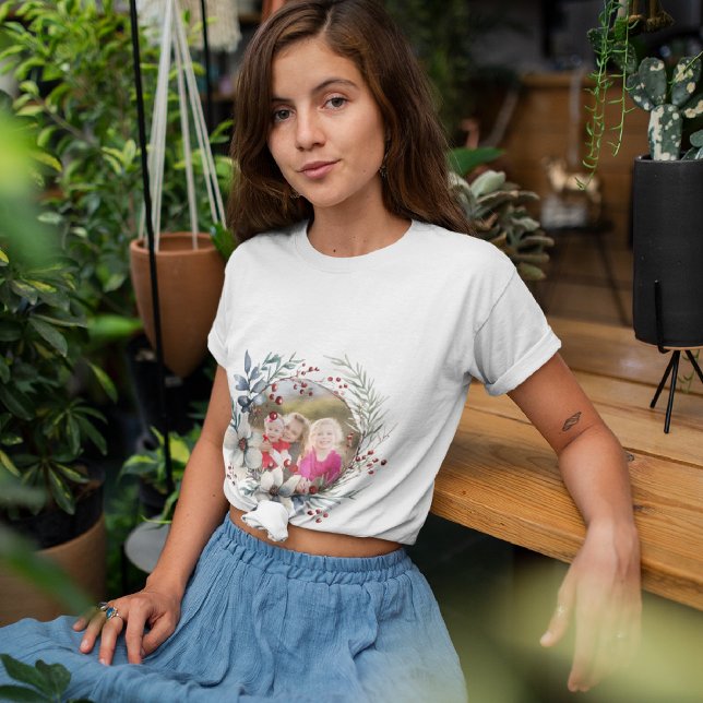 T-shirt Couronne de Noël, fleurs blanches, baies rouges ph (Créateur téléchargé)