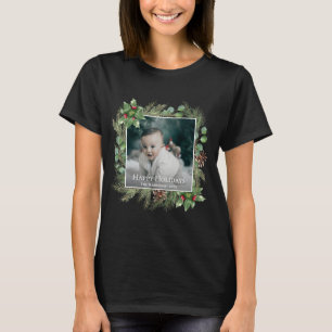 T-shirt Couronne de photos Joyeuses Fêtes Feuillage