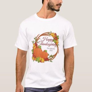 T-shirt Couronne de Thanksgiving citrouille et fleurs