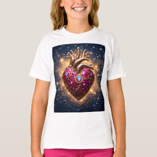 T-shirt Couronne dorée mystique du cœur dans l'espace