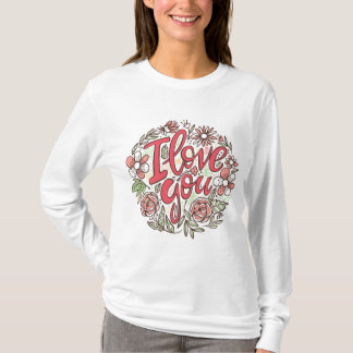 T-shirt Couronne Florale Je T'Aime Roses Romantiques Manch