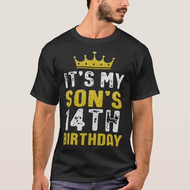 T-shirt Couronne Jaune 14ème Anniversaire Pour Fils De Mam (Devant)