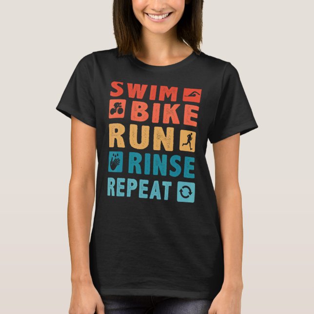 T-shirt Course À Vélo De Bain Rinse Répéter Pour Triathlèt (Devant)