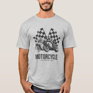 T-shirt Course de superbikes de moto avec drapeaux à damie