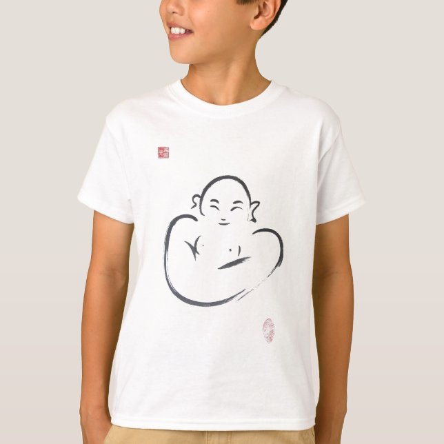 T-shirt Course heureuse de brosse de zen de Hotei Bouddha (Devant)