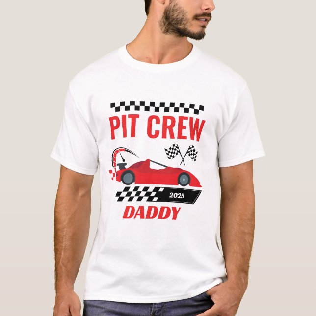 T-shirt Course voiture pit équipage papa course anniversai (Devant)