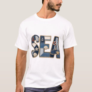 T-shirt Courtepatchwork de mer brodé PNG dessin de couture