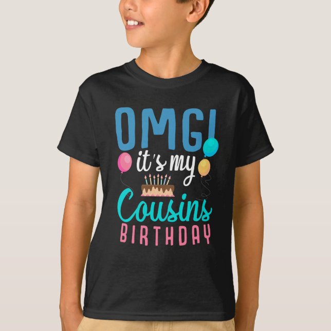 T-shirt Cousin Anniversaire Gâteau Amusant Ballons Garçons (Devant)