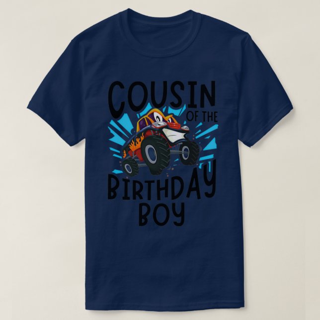 T-shirt Cousin birthday cousin boy monster truck kid (Design devant)