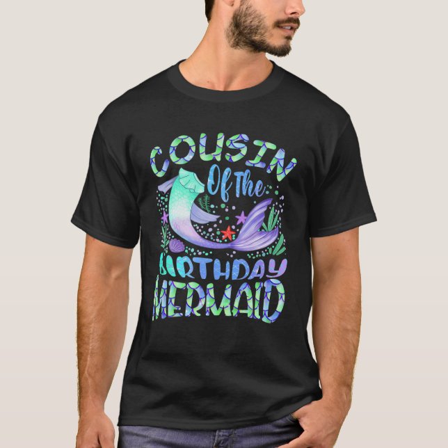 T-shirt Cousin De La Sirène D'Anniversaire Correspondant M (Devant)