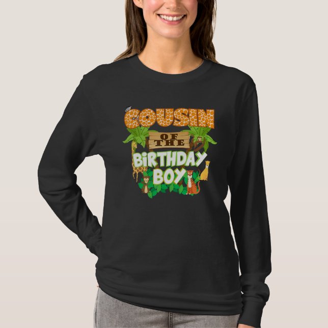 T-shirt Cousin De L'Anniversaire Garçon Jungle Animaux Saf (Devant)