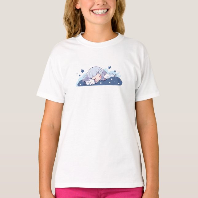 T-shirt Couverture, Fille Et Chat (Devant)