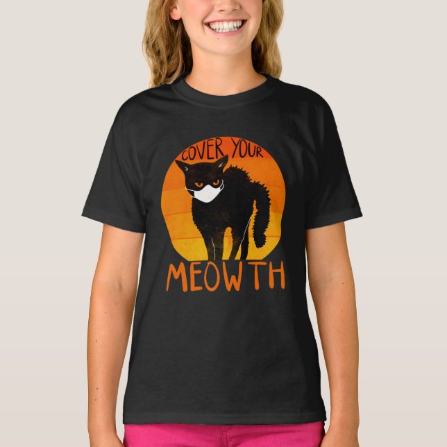 T-shirt Couvrez votre Meowth Masque de visage de chat noir (Devant)