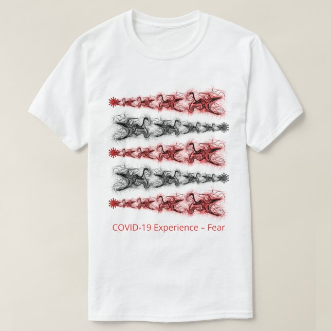 T-shirt COVID-19 Expérience, peur, virus, rouge et noir (Design devant)