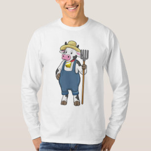 T-shirt Cow as Farmer with Pitchfork