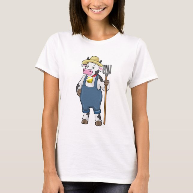 T-shirt Cow as Farmer with Pitchfork (Devant)