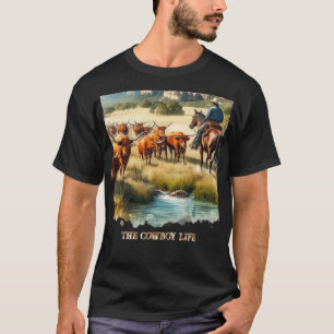 T-shirt Cow-boy Vache à Longue Corne Rassemblement de Béta