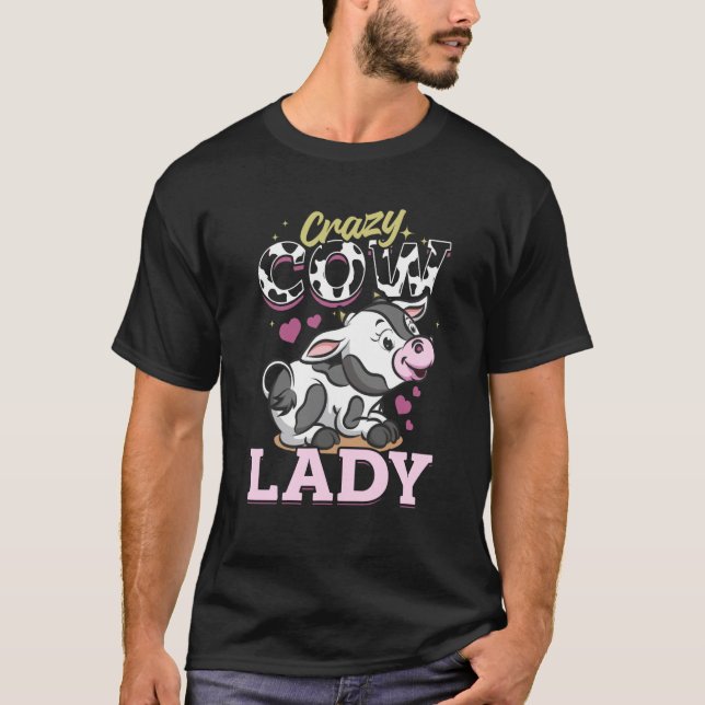 T-shirt Cow Farm Animals Crazy Cow Lady (Devant)