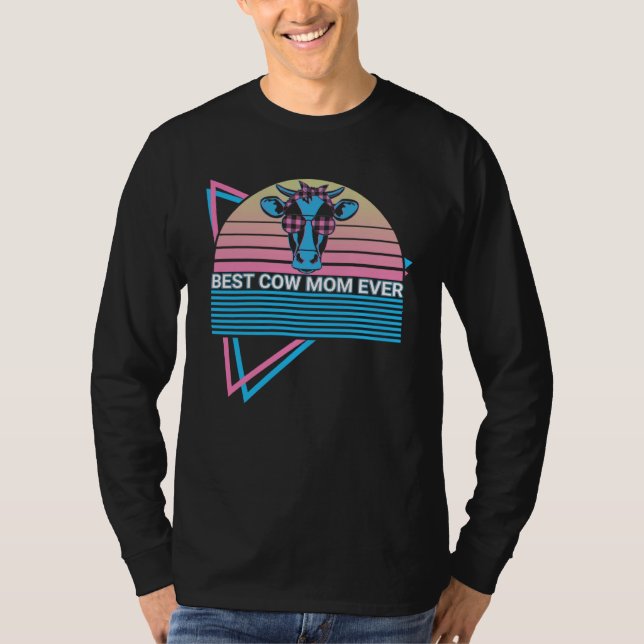 T-shirt Cow Farmer Retro Best Cow Mom Ever (Devant)