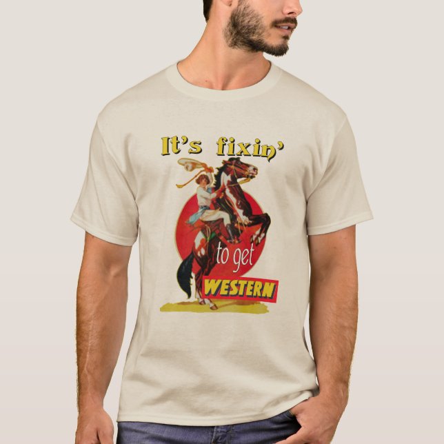 T-shirt Cow-girl de rodéo sur le cheval Fixin à obtenir (Devant)