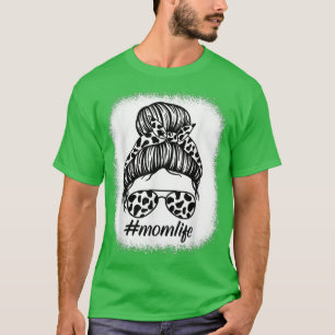 T-shirt Cow Mama Life Farmer Mothers Day Messy Bun Bleache