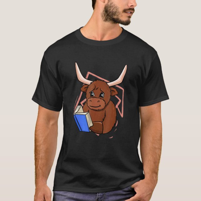T-shirt Cow Reading Book for Bookworm and Book (Devant)