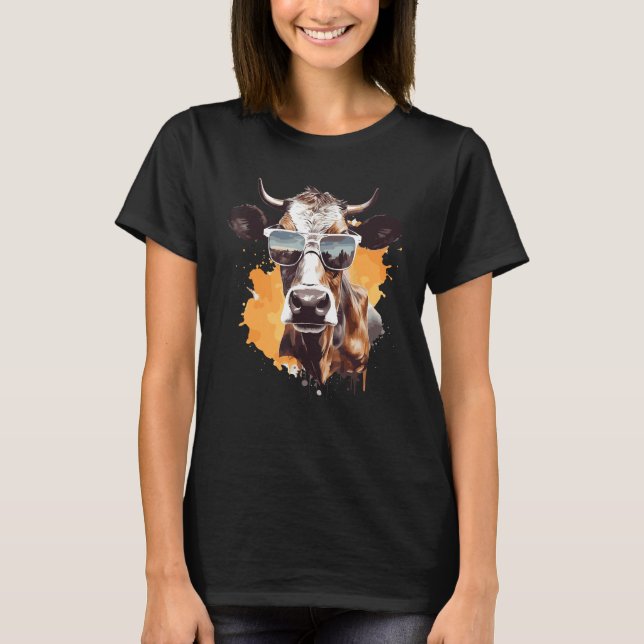 T-shirt Cow With Sunglasses Farmer 1 (Devant)